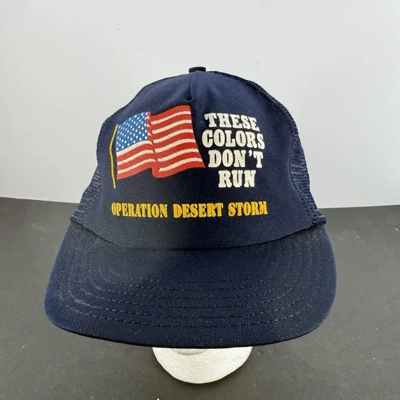 Vintage American Flag These Colors Don't Run Hat SnapBack Cap USA Desert Storm - Picture 4 of 15